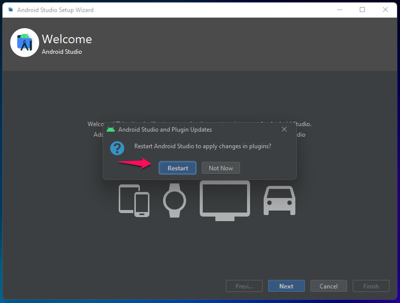 (5) Перезапустите Android Studio.