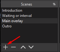 Нажмите кнопку «+» в разделе «Сцены».