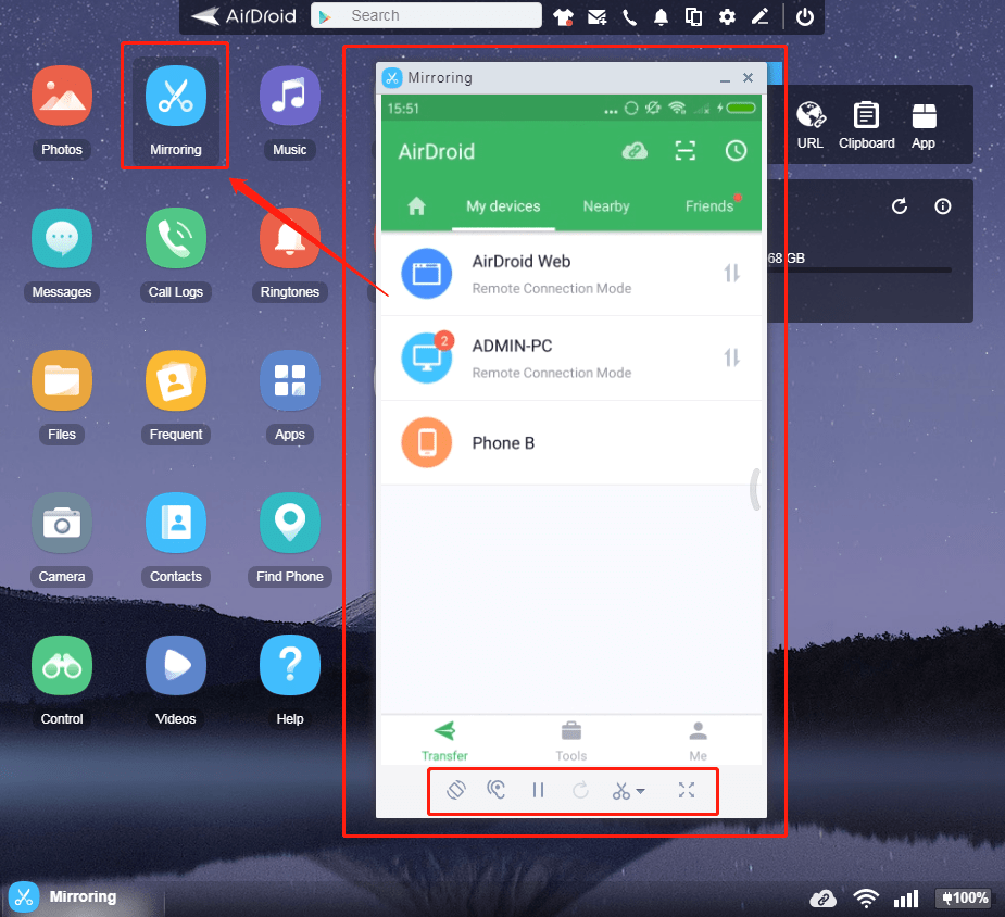 Зеркало экрана AirDroid