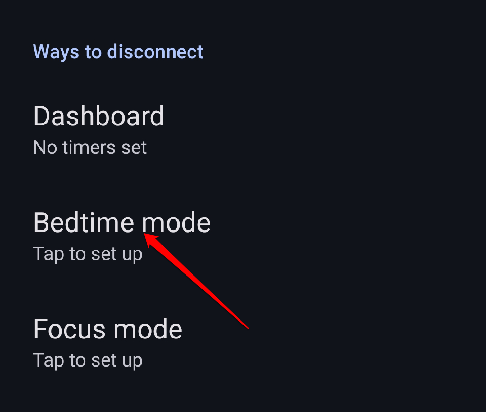 Прокрутите вниз и нажмите «Режим сна».