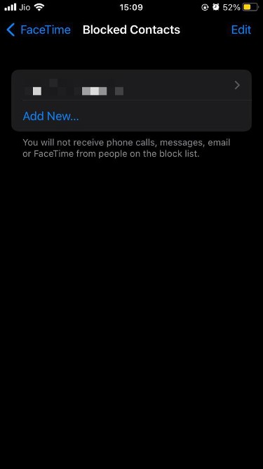 заблокированный список контактов facetime