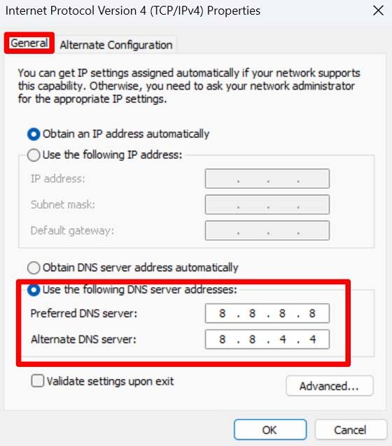 сменить DNS на Google DNS