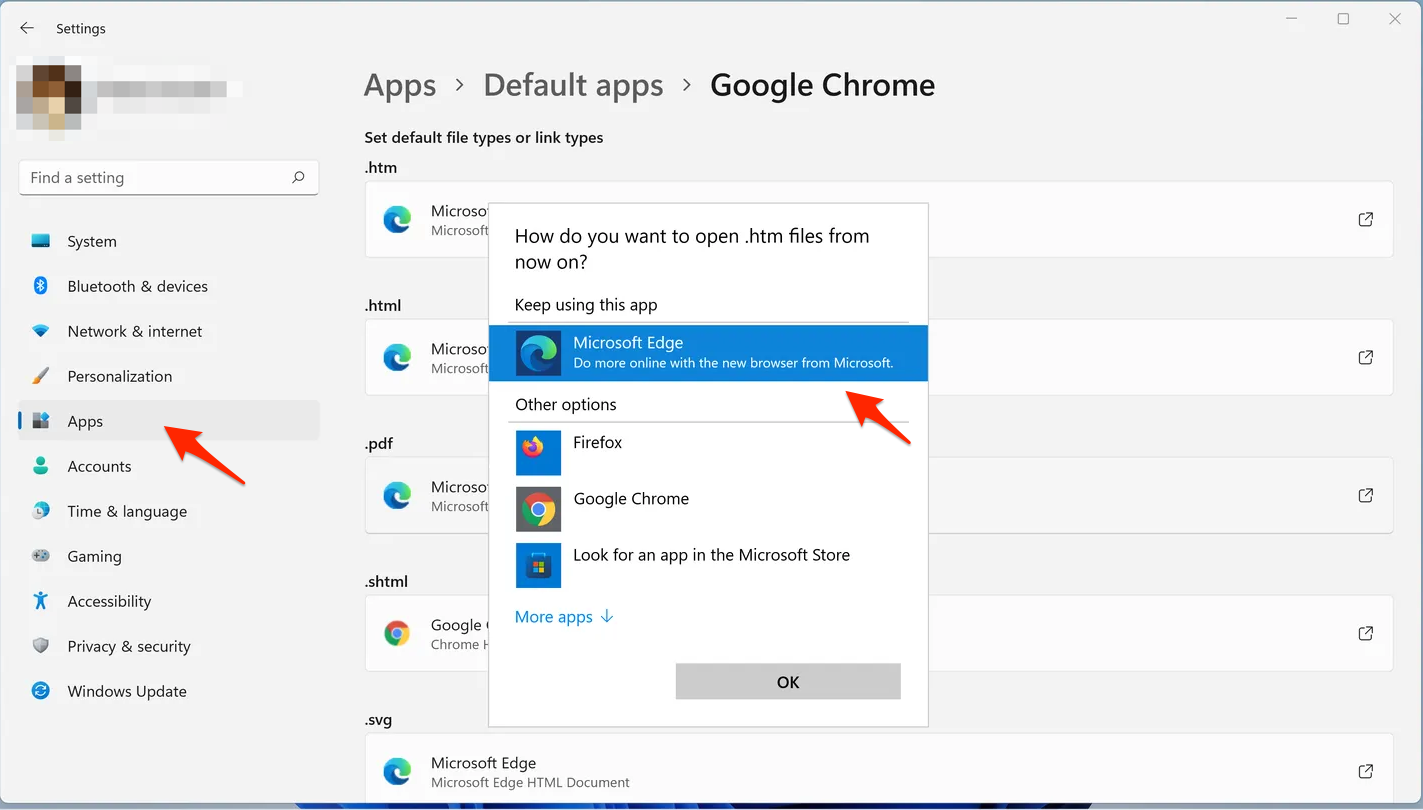 Измените браузер для каждого из них на браузер Microsoft Edge.