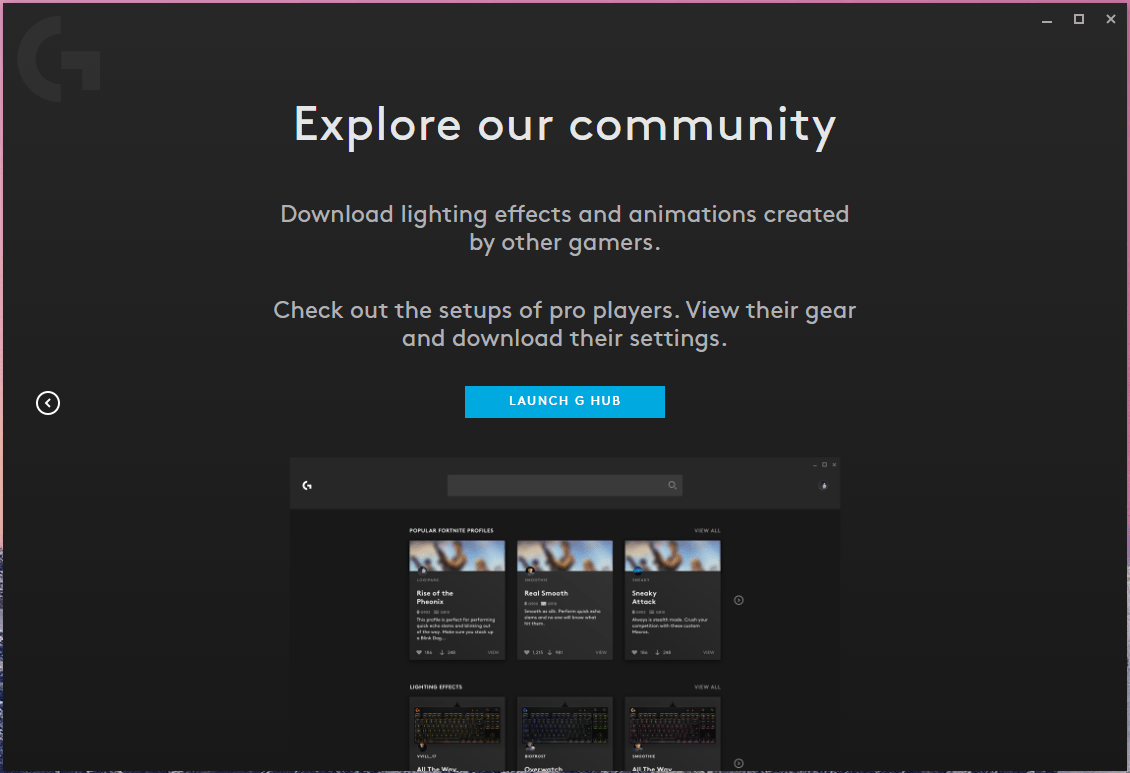 Нажмите «Запустить G Hub», чтобы продолжить.