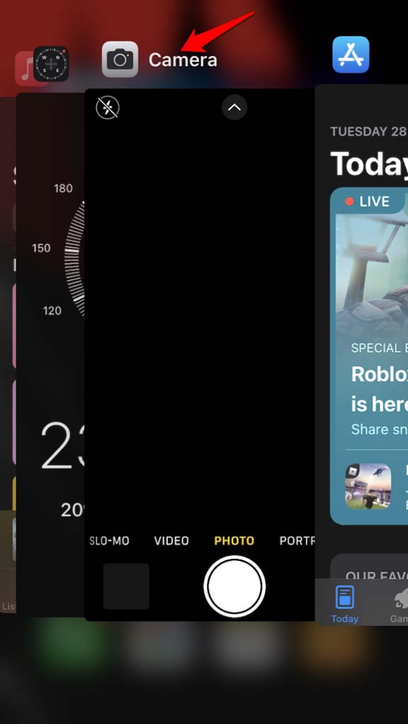 закрыть приложение камеры из переключателя приложений iOS