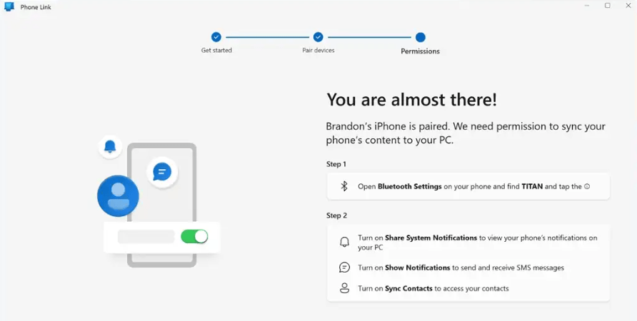 Приложение Phone Link на вашем iPhone и подтвердите код.