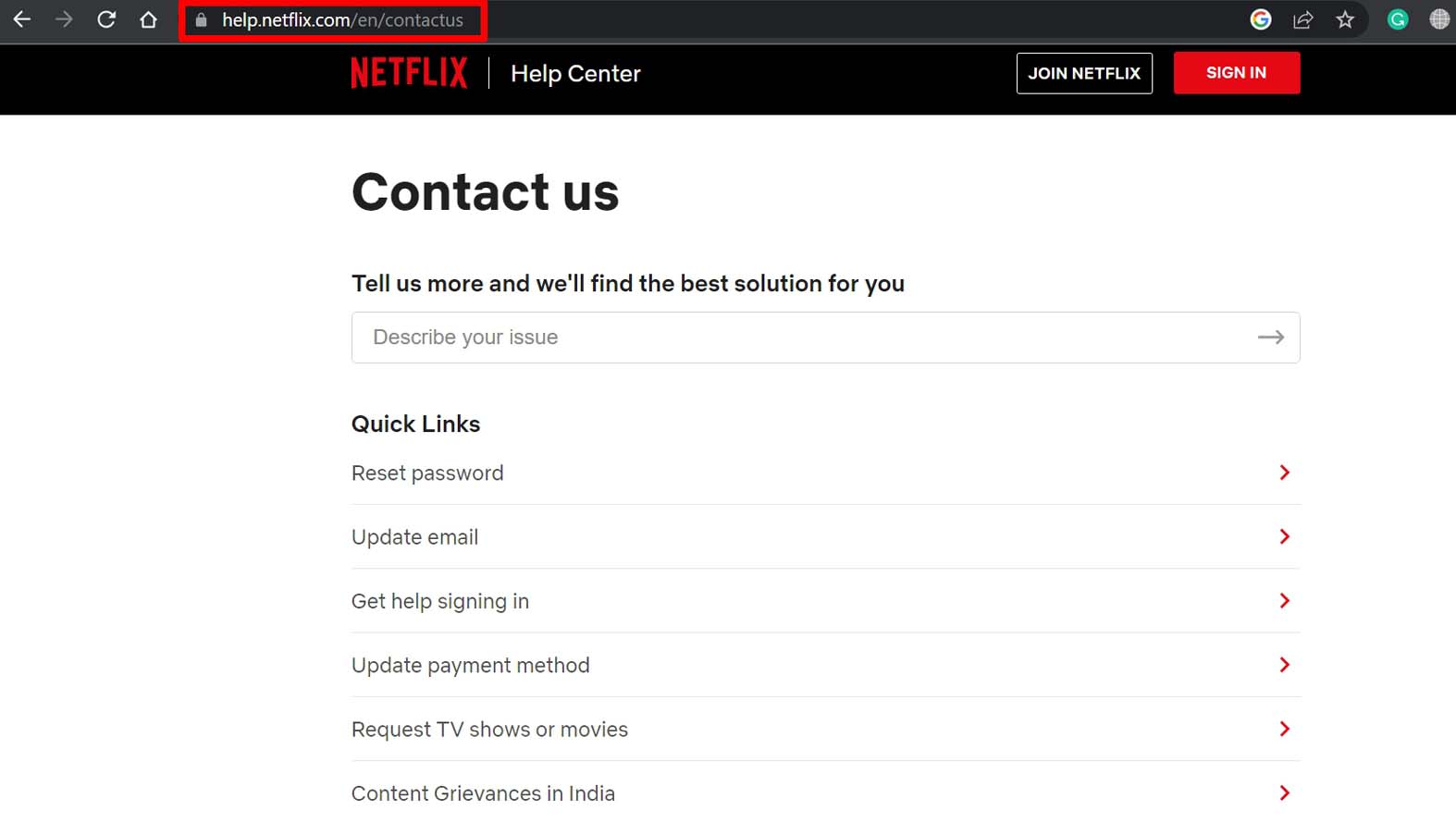 обратитесь в службу поддержки Netflix