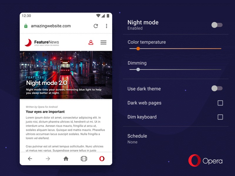 Темный режим Opera iOS