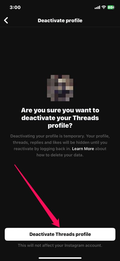 Как деактивировать учетную запись Threads?