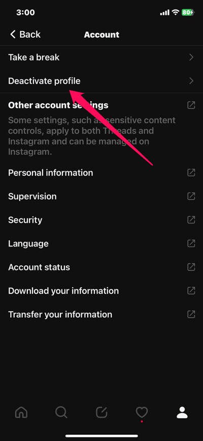 Как деактивировать учетную запись Threads?