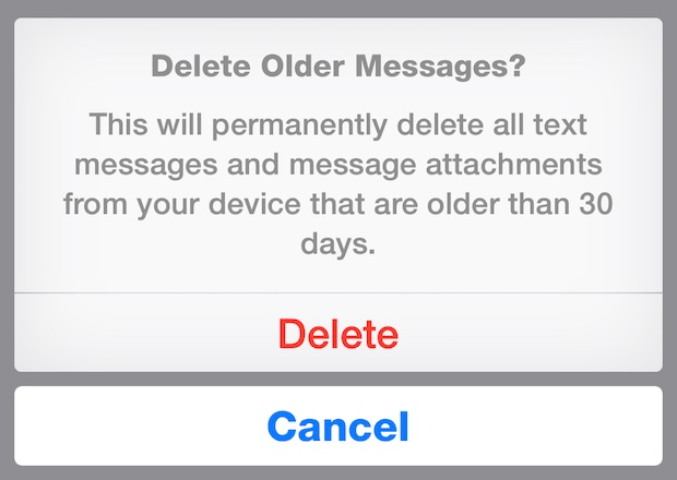 нажмите кнопку удаления, чтобы удалить старые сообщения на вашем iPhone