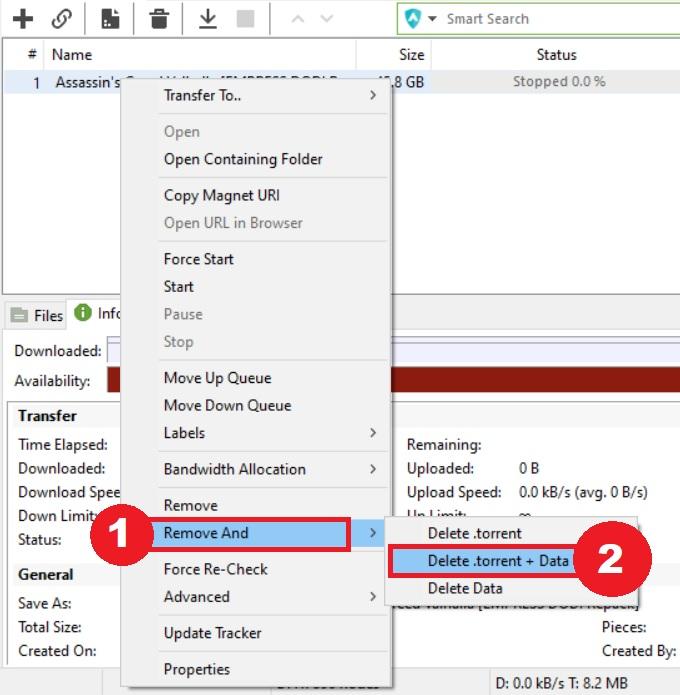 Удалить торрент файл + данные