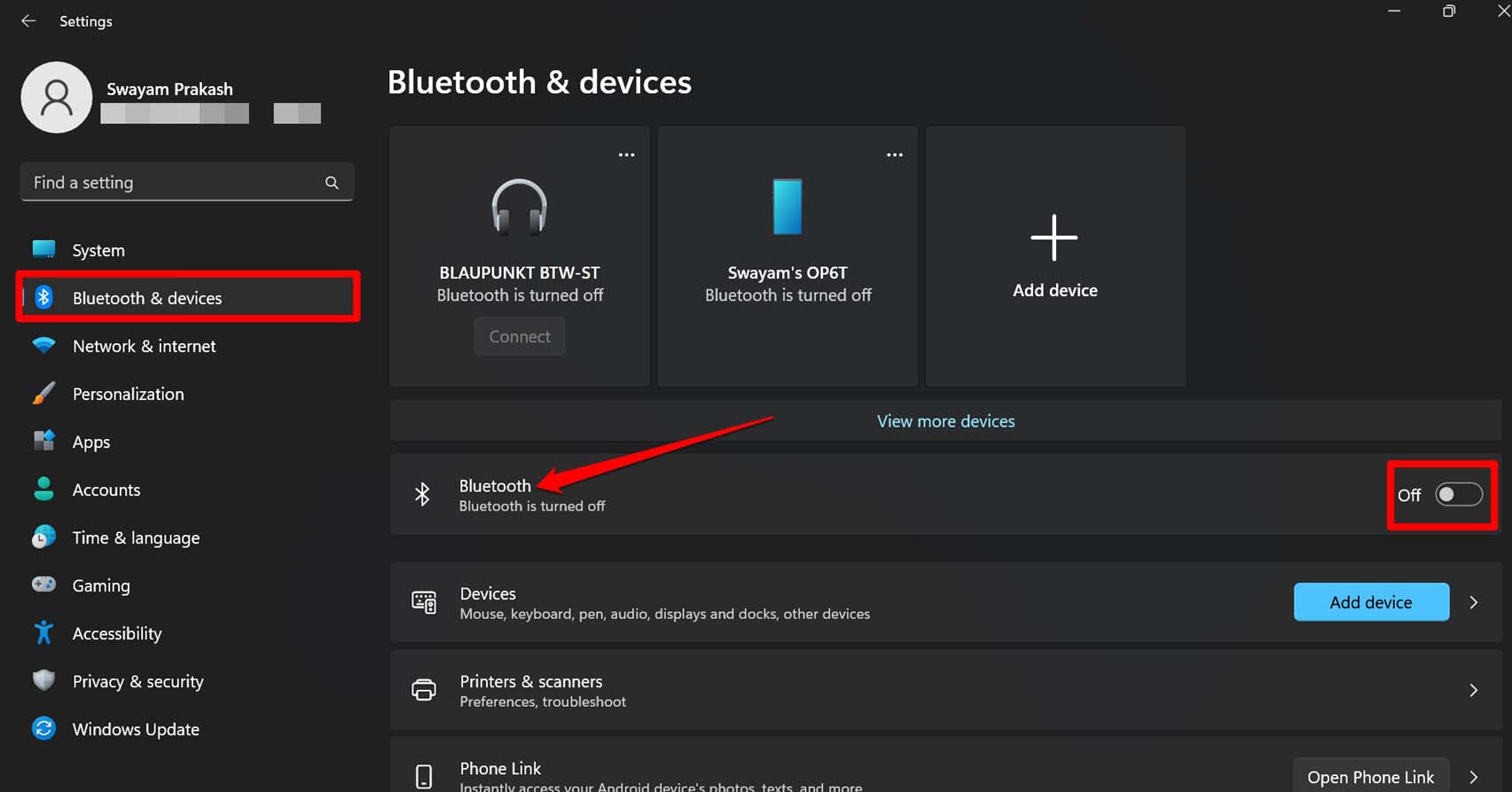 отключить Bluetooth на ПК с Windows