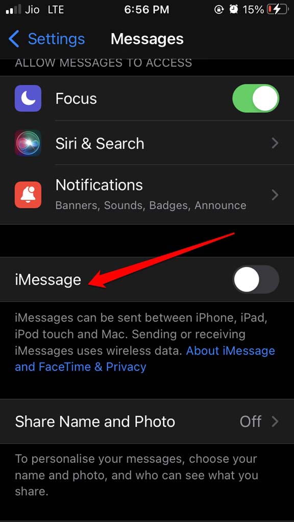 отключить iMessage на iPhone