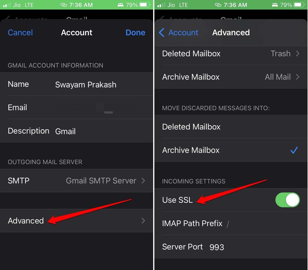 отключить SSL-шифрование для Почты iOS