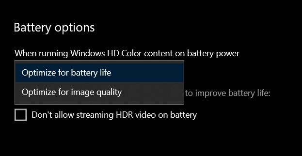 Запретить потоковое HDR-видео при работе от батареи