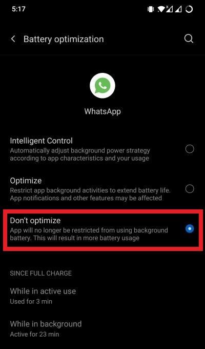 Не оптимизируйте батарею для WhatsApp