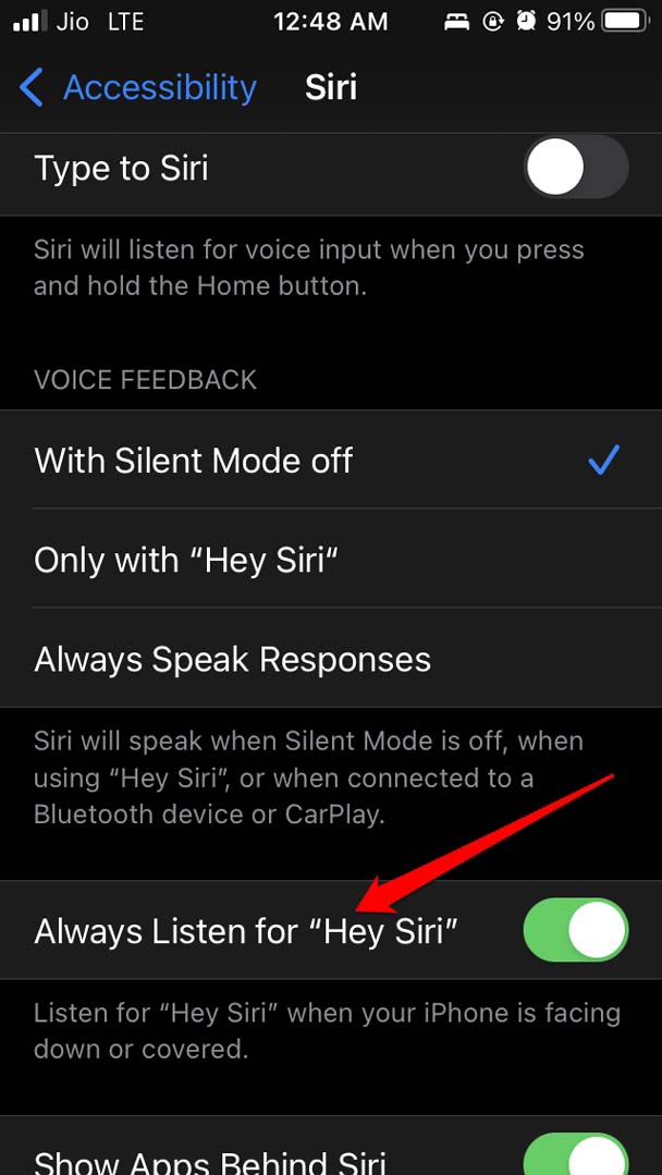 включить всегда слушать «Привет, Siri»