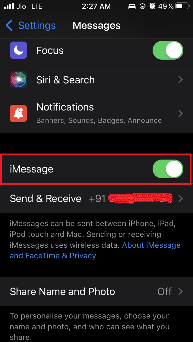 включить iMessage на iPhone