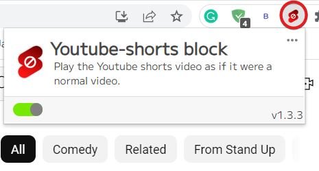 включить расширение Блокировка YouTube Shorts