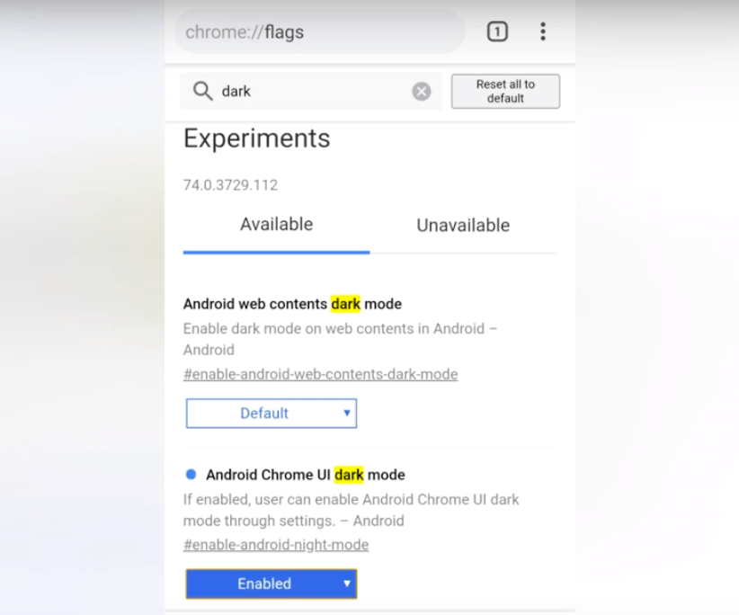 настройки флага для Chrome Android