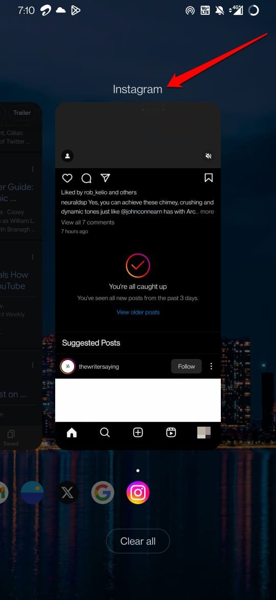 принудительно закрыть Instagram на Android