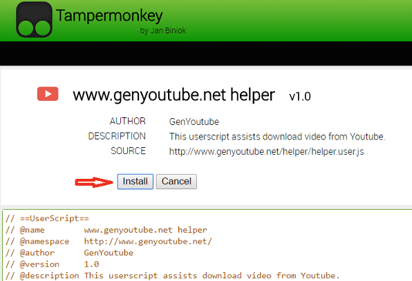 GenYouTube.net помощник Установщик Tampermonkey