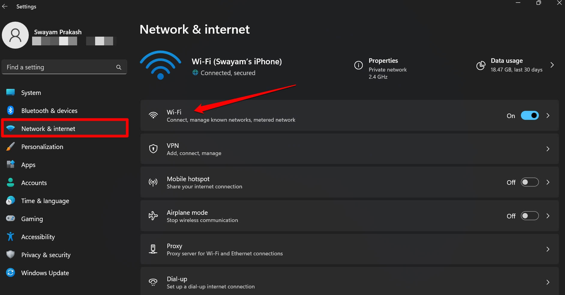 зайдите в свойства Wi-Fi на ПК с Windows