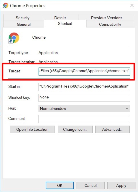 Целевое поле Google Chrome