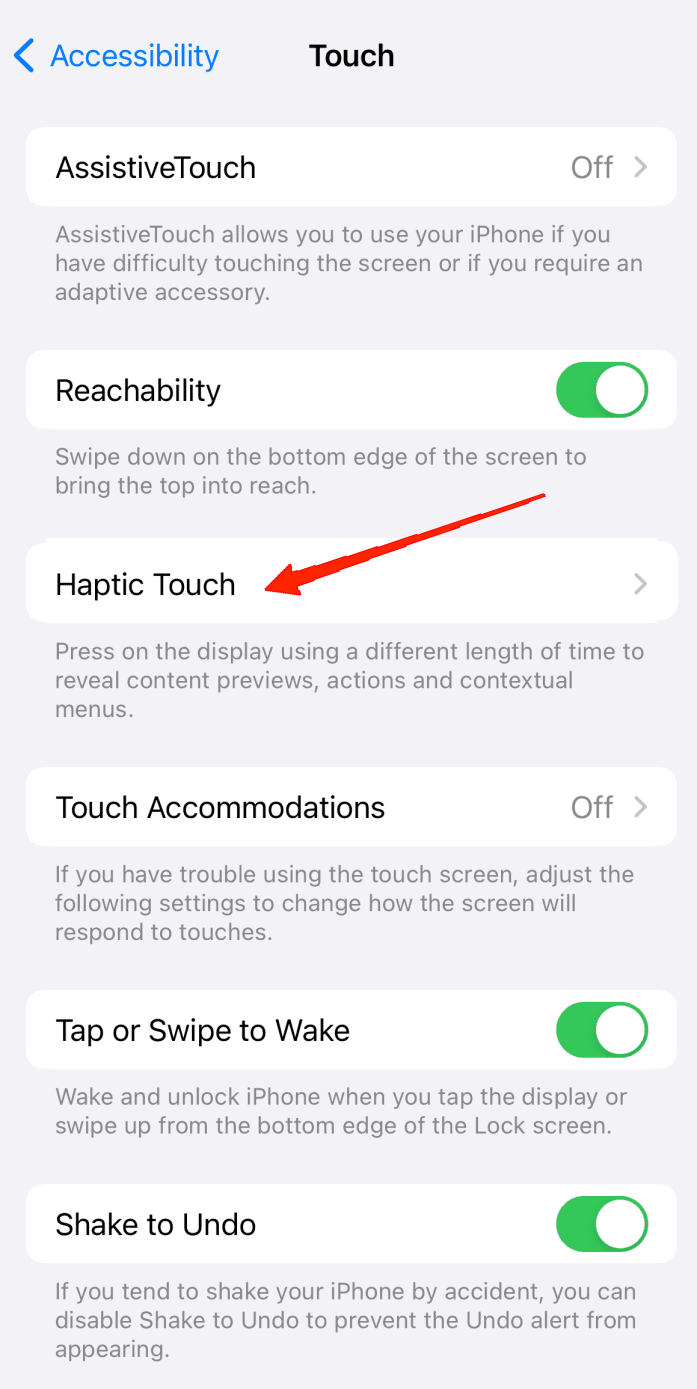 Теперь нажмите Haptic Touch.