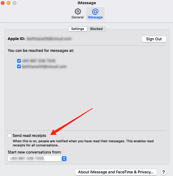 Отключить уведомления о прочтении в iMessage на Mac