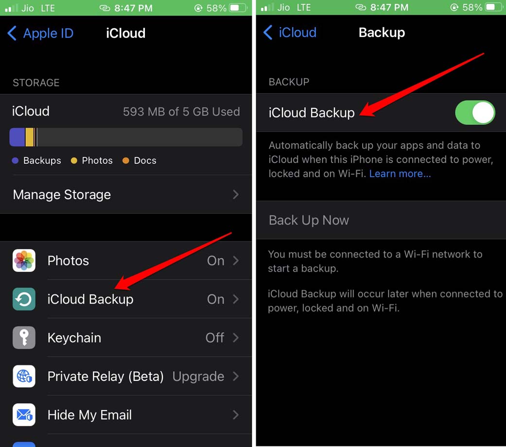 включить резервное копирование iCloud