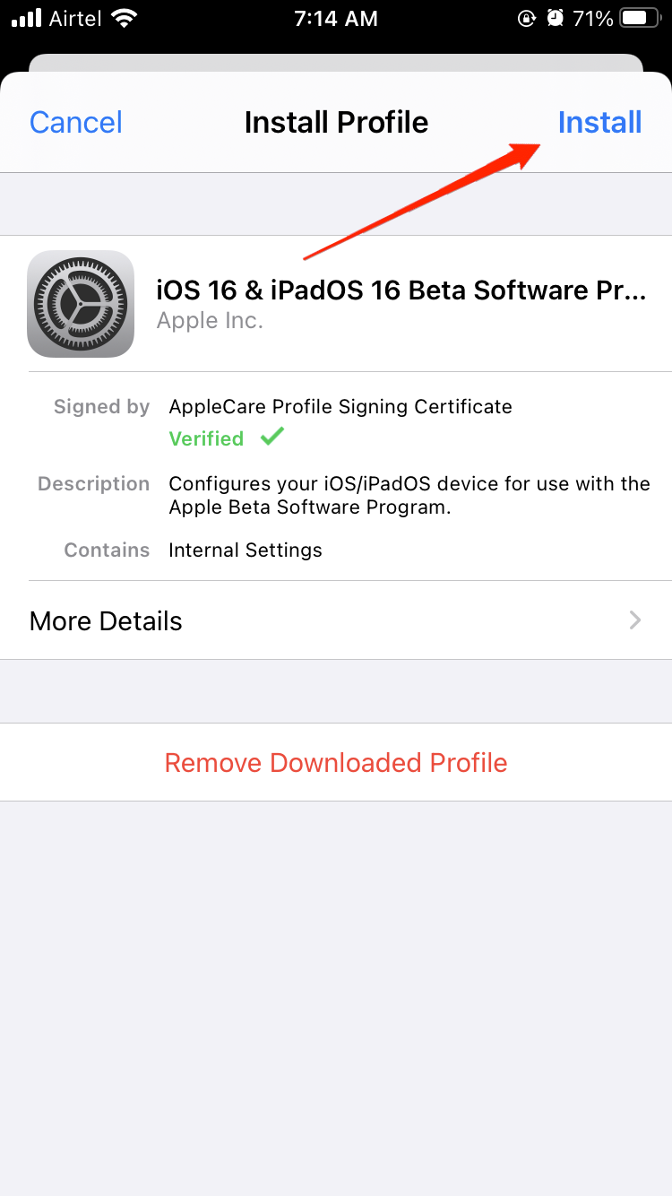 установить бета-профиль iOS 16