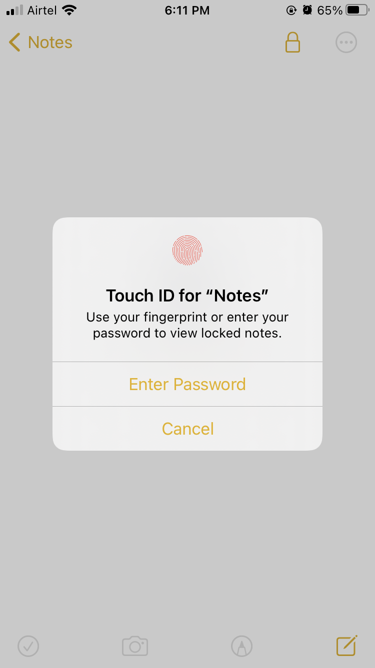 разблокировка iPhone Note с помощью Touch ID