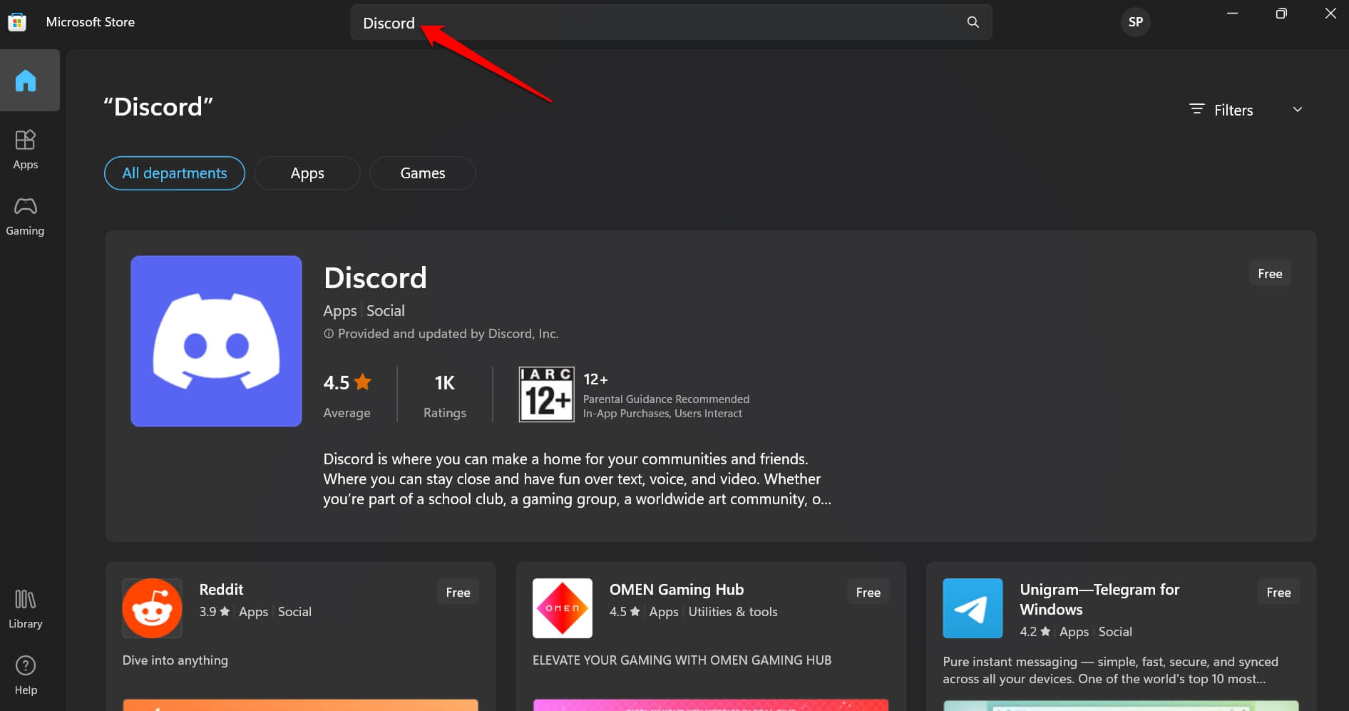 установить Discord из Microsoft Store