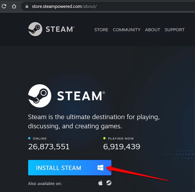 установить Steam для Windows 11