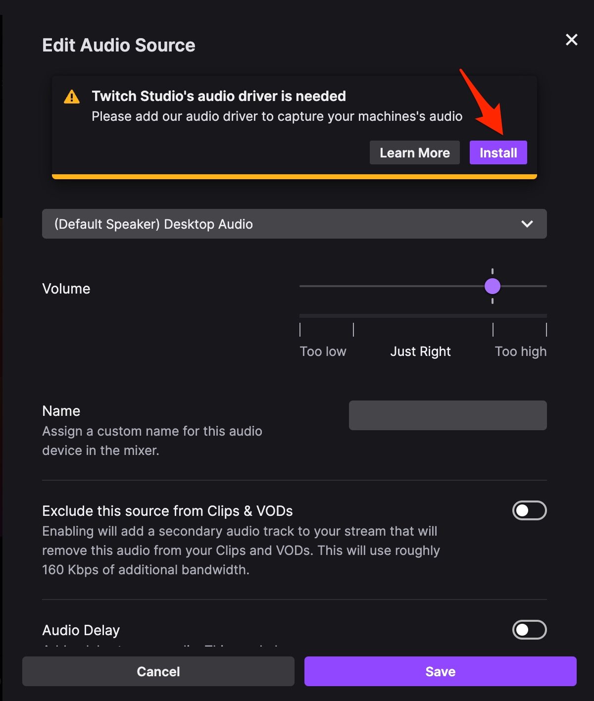 Установите аудиодрайвер Twitch