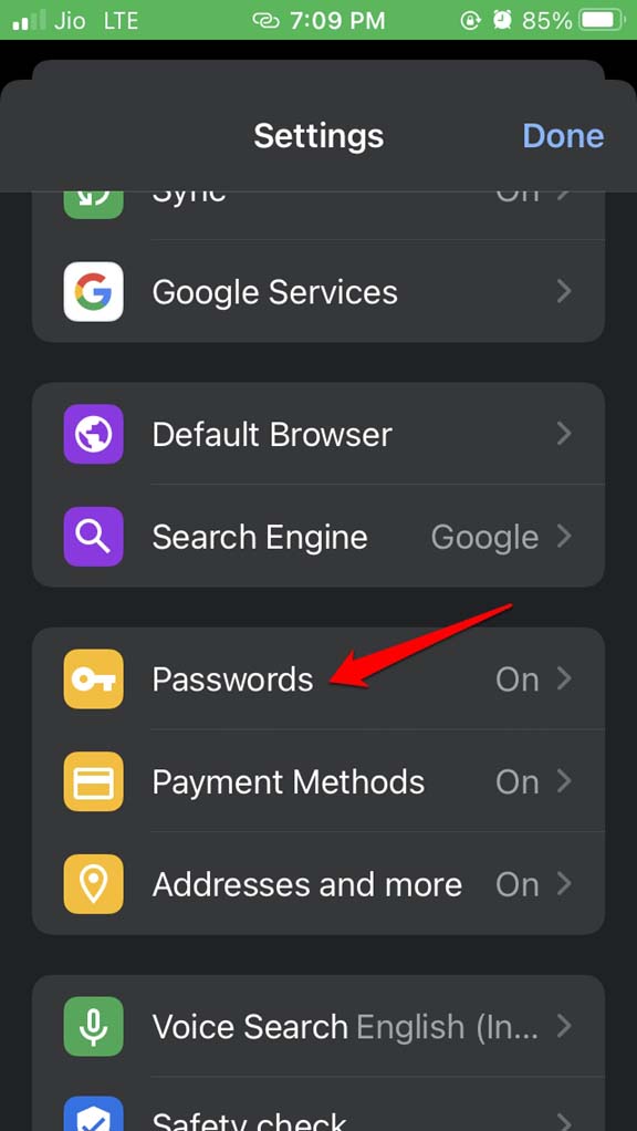 Пароли iOS Chrome