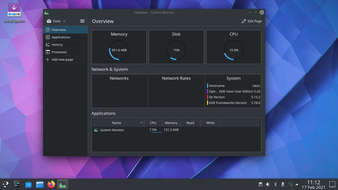 Неоновый системный монитор KDE