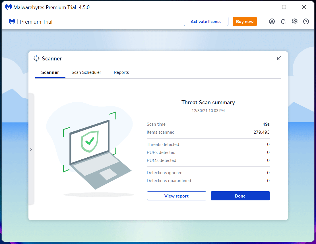 Результаты Malwarebytes