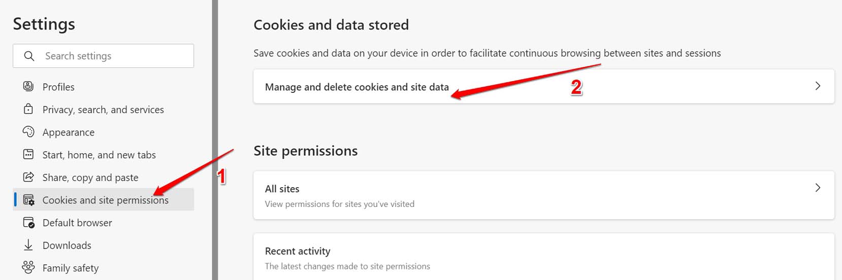 управлять и удалять файлы cookie в браузере Edge