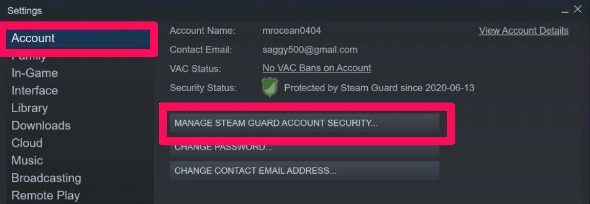 Управление безопасностью учетной записи Steam Guard