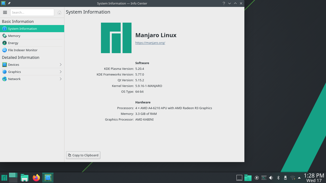 Информация о системе Manjaro Linux