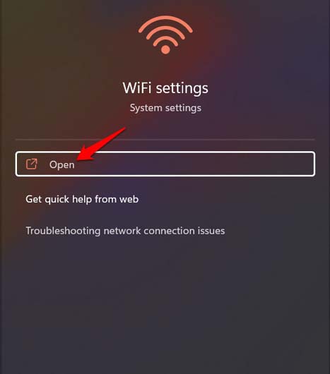 открыть настройки Wi-Fi