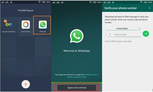 Мультиаккаунт WhatsApp Parallel Space