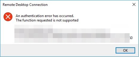 Ошибка аутентификации удаленного рабочего стола