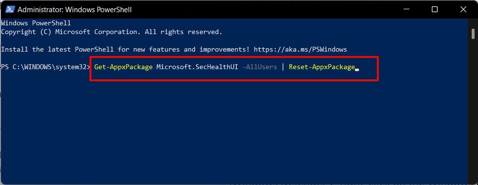 сброс защитника Windows через PowerShell