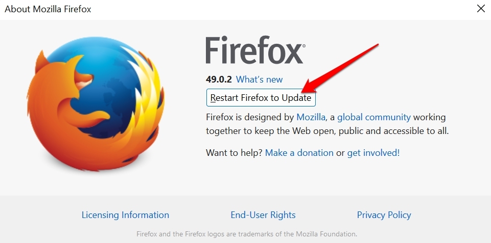 перезапустите Firefox для обновления