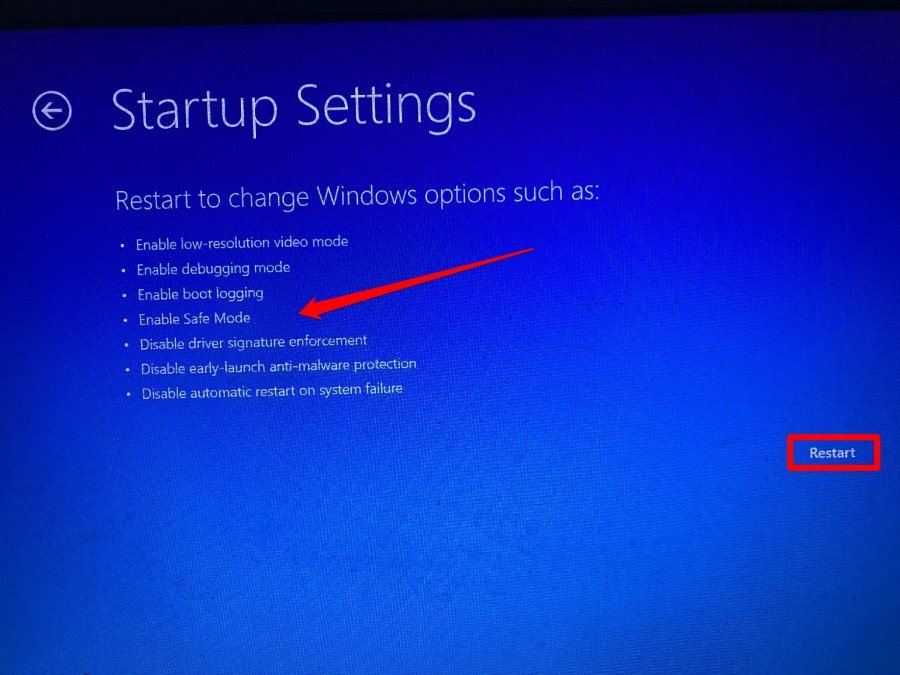 перезагрузите компьютер, чтобы включить безопасный режим