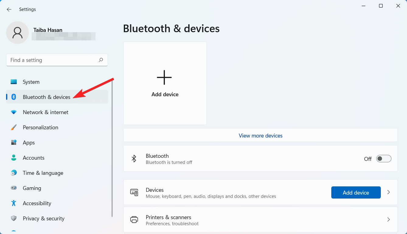 Выберите Bluetooth и устройства